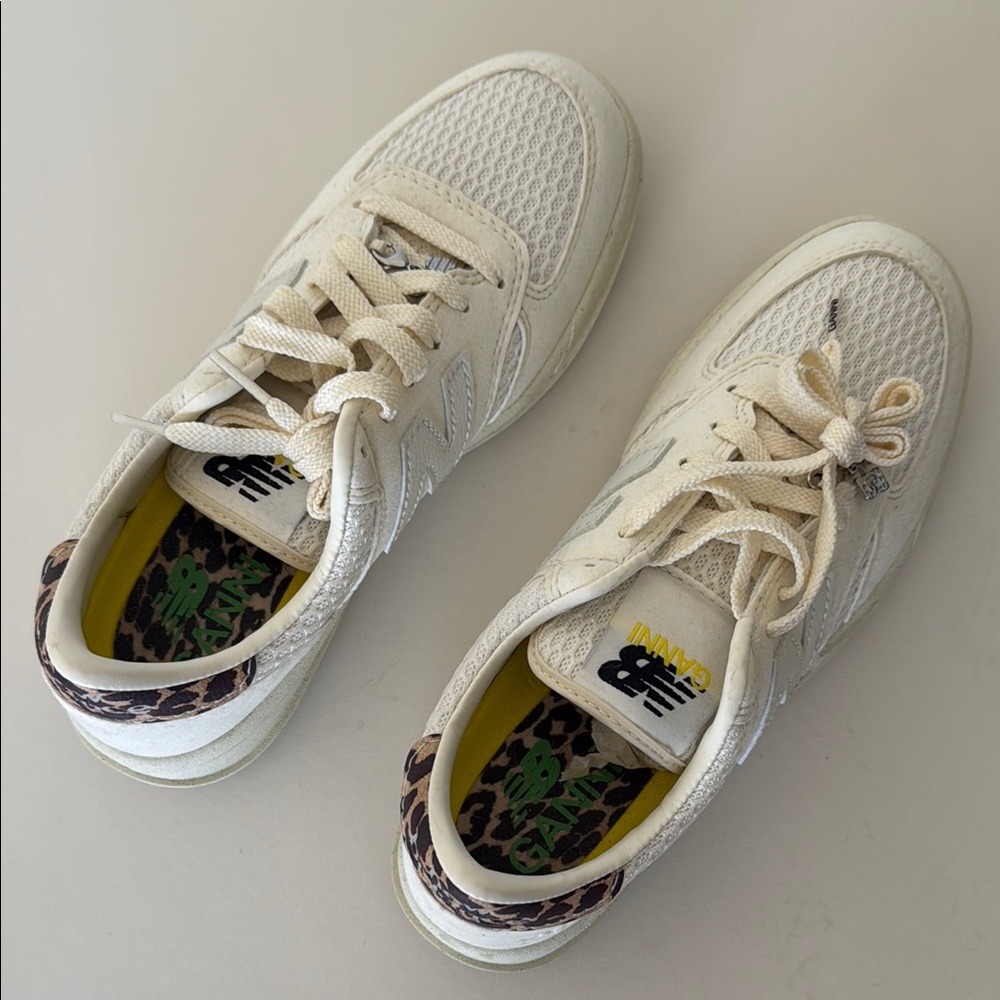 New Balance x Ganni Cream and Leopard Accent Sneakers